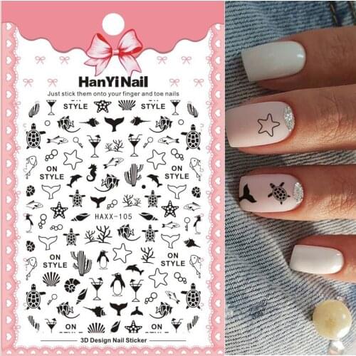1pcs Summer sea life 3d nail decals balck white gold Sea turtle penguin star parttern self-adhesive nail sticker Nail Art Decor