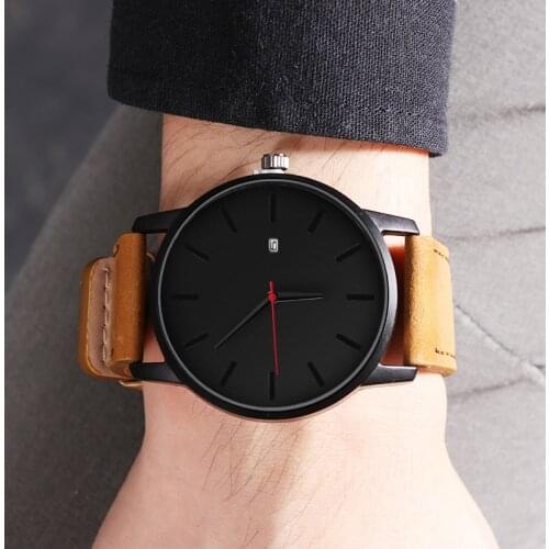 2020 Minimalist Watch No Logo Men Watches Mens designer Watches Faux Leather Quartz Watches Gifts For Boyfriend Clearace Sale