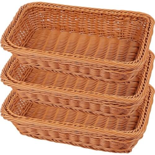 3 Packs Rattan Bread Baskets of 12 Inch, Handmade Woven Pantry Organizer, Tabletop Food Serving Baskets for Fruits Snack