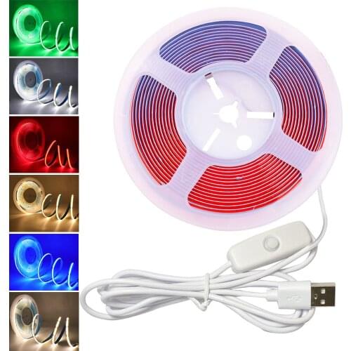 DC 5V USB Power COB LED Strip with ON/OFF Switch Dimmable Flexible FOB LED Ribbon Tape 320LEDs/m High Density Linear Light Rope