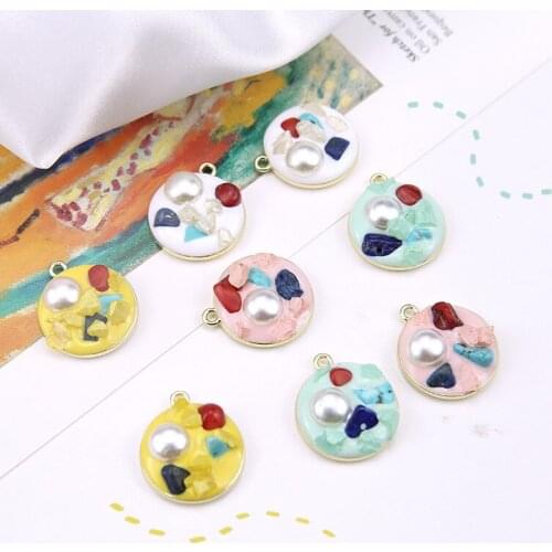 6pcs 2020 Cute Alloy Drop Oil Personality Abstract Art Pearl Round Pendant Cartoon Earrings For Women Diy Jewelry Accessories