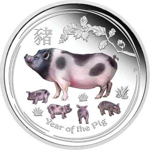 Australia Animal Challenge Coin Year of Pig Silver Plated Commemorative Coin Elizabeth II Silver Coin for Collection