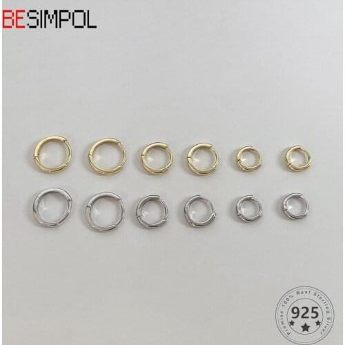 Besimpol Real 925 Sterling Silver Hoop Earring Exquisite Small Round Gold Hoop Earrings for Women Fashion Party Fine Jewelry