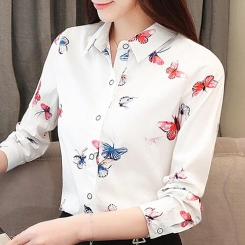 Blusas Blouse Women 2021 Turn Down Collar Office Blouse Long Sleeve Print Chiffon Blouse Shirt Women Blouses Shirts Tops D445