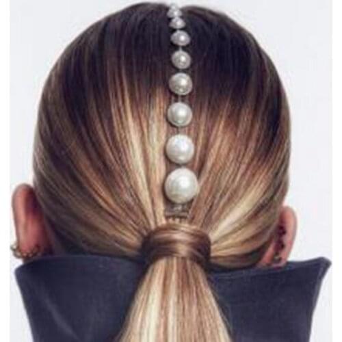 Find Me Creative Imitation Pearl Hair Chain New Fashion Hair Jewelry Geometric Simple Long Alloy Chains For Women Headwear