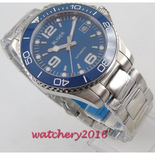 BLIGER 2019 Casual Date Watches ceramic bezel Men Blue Dial Top Brand Luxury Military Wrist Watch Fashion Automatic Wristwatch