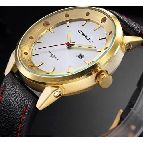 New CRRJU Mens Watches Top Brand Luxury Quartz Watch Men Waterproof Sport Military Watches Men Leather relogio masculino 2017