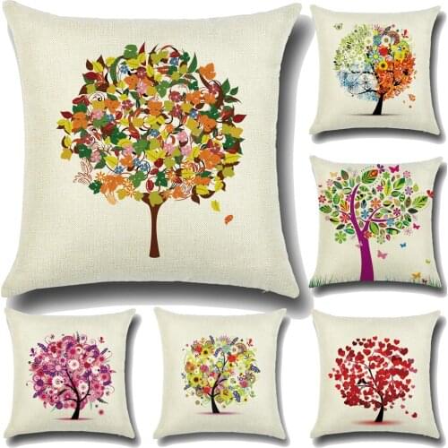 Plants Tree Decorative Pillowcases Colorful Tree Cotton Linen Throw Pillow Case Pillow Cover kussensloop funda de almohada ZT257