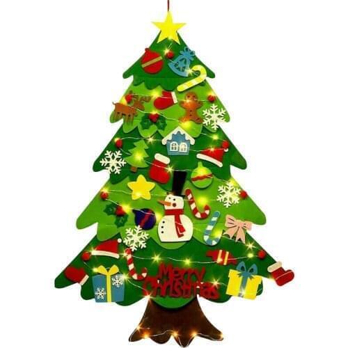 DIY Felt Christmas Tree Set Children Puzzle Toys Xmas Ornaments With String Light Home Room Decor New Year Navidad