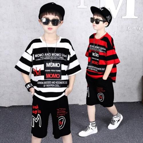 New 2020 Children Baby Boys Sets Fashion Striped O-Neck T-Shirt +Shorts Pants Kid Suit For 5 6 8 10 12 Years Old Wear 2 Colors