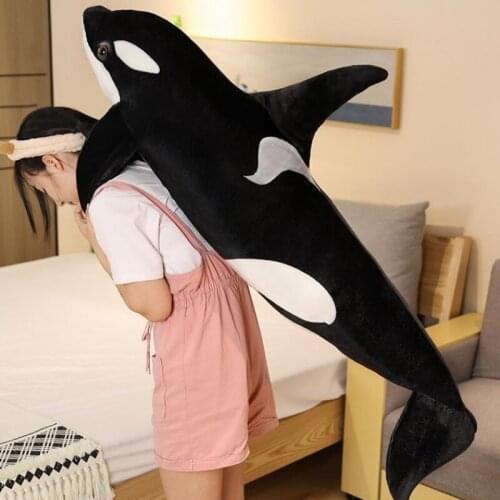 Simulation animal black killer whale plush toy large realistic killer whale doll for boy children birthday gift 75cm 130cm