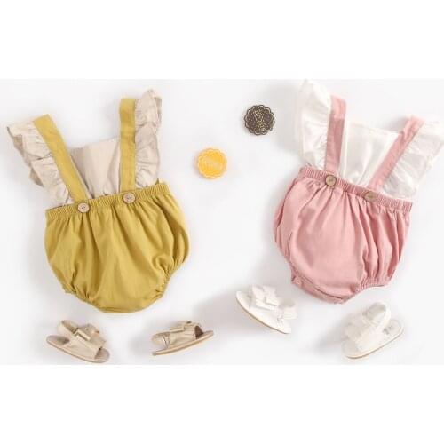 Baby Girl Clothes Summew New Cute Princess Costume Romper Girls Sleeveless Cotton Pink And Yellow Lace Toddler Bodysuits 1pc