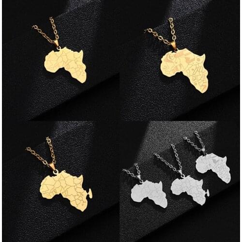 Africa Map Pendant Necklaces For Women Men Stainless Steel Gold and Silver Color African Country Ethnic Party Jewelry