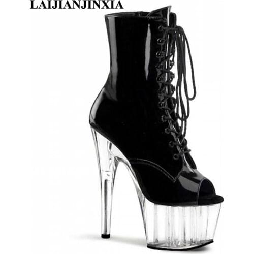 LAIJIANJINXIA 2018 Women Sexy 15cm High-Heels Clear Platform Shoes Night Club Party Pole Dancing Shoes Open Top Ankle Boots