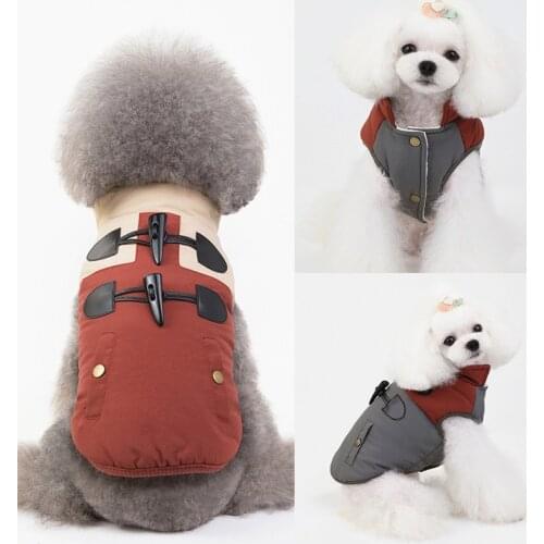 Fashion Horn Buckle Cotton Pet Dog Clothes Thick Windproof Dog Costume Overalls For Dog Coat Dog Winter Vest Pets Dogs Clothing