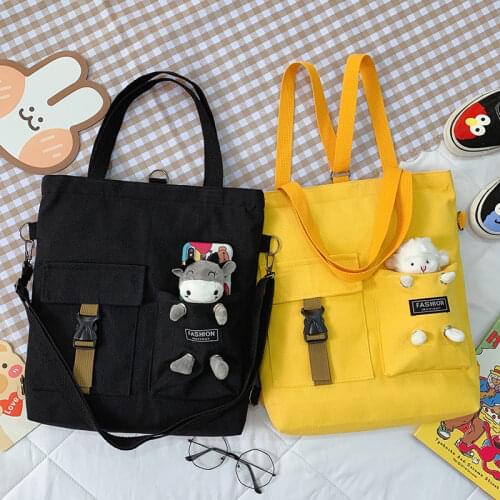Fashion Trend Womens Bags 2020 New Canvas Shoulder Bag Cute Bear Student Messenger Bag Literary Zipper Luxury Handbags Tote Bag