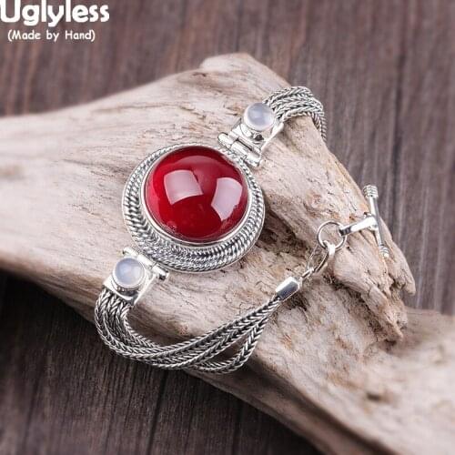 Uglyless Fashion Simple Multi Layers Silver Chains Bracelets for Women Big Size Gemstone Bracelets Real 925 Silver Jewelry BR323