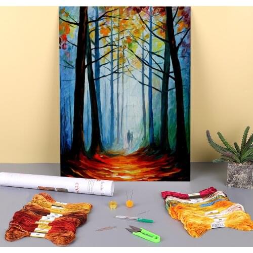 Wise Autumn Forest Pre-Printed 11CT Cross-Stitch Set Embroidery DMC Threads Sewing Needlework Painting Handiwork Magic Stamped