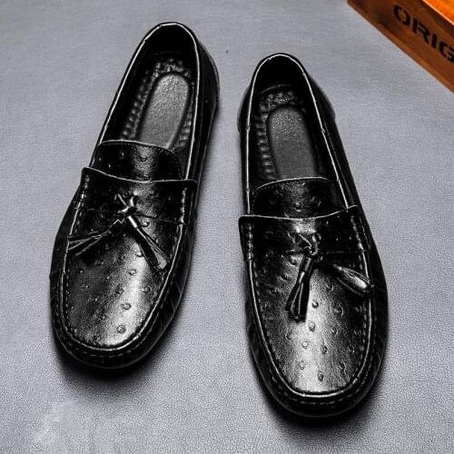 2021 Shoes Man 100% Genuine Leather Man Flat Shoes Casual Loafers Slip On Flats Shoes Moccasins Man Driving Shoes