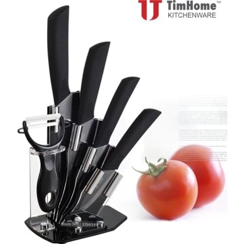 Ceramic knife set 6pcs kitchen knives with holder meat cutter colorful Timhome hot sale kitchen tool cutter meat knives
