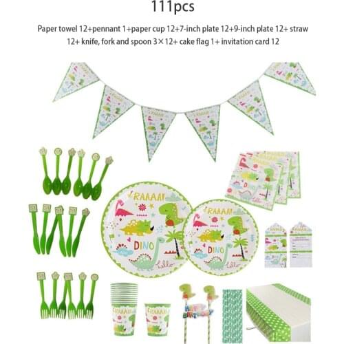 110pcs Disposable Tableware Set Dinosaur Theme Party Tableware Set Disposable Paper Plate Cup Birthday Party Supplies For Boys