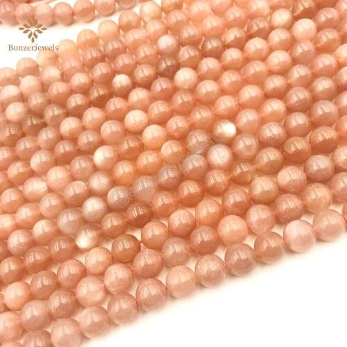 Natural Grade AA Peach Moonstone Real Round Loose Beads 15" Strand 6 8 10MM Pick Size For Jewelry Making