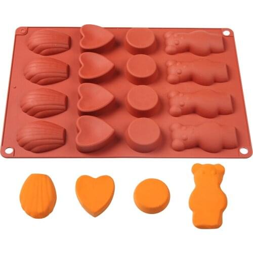 New 16Cavity Heart Bear Shell Circula Madeleine Shell Silicone Cake Mold Cookies 3D DIY Handmade Kitchen Baking Decorating Tools