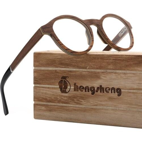 Real Wood Hand Made Vintage Round Eyeglass Frames Men Women Optical Myopia Rx able Prescription Glasses Frame with Clear Lens