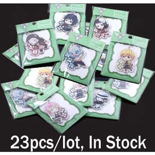 Wholesale Anime Demon Slayer Kimetsu no Yaiba Keychain Acrylic Ghost Blade Pendants Cartoon Bag Key Chains Cosplay Jewelry Gift