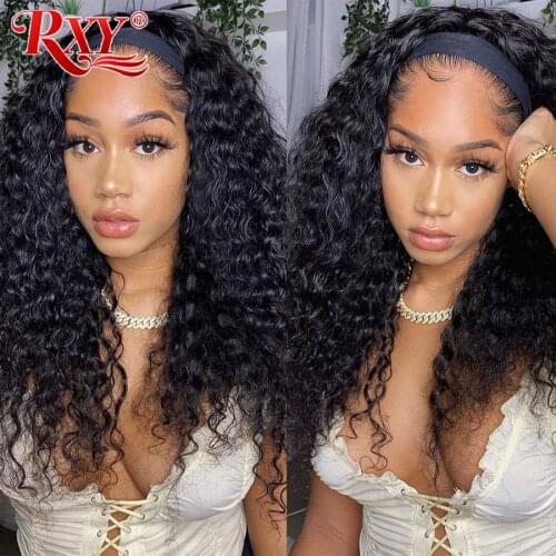 Headband Wig Human Hair RXY Curly Wig Brazilian Hair Deep Curly Wig Glueless Full Mechanism For Black Women Remy Human Hair Wigs