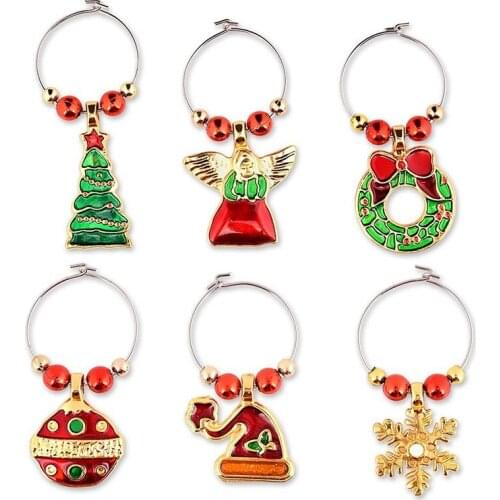 Wine Glass Charms Set of 6 Cocktail Markers Tags Champagne Glasses Christmas Decorations
