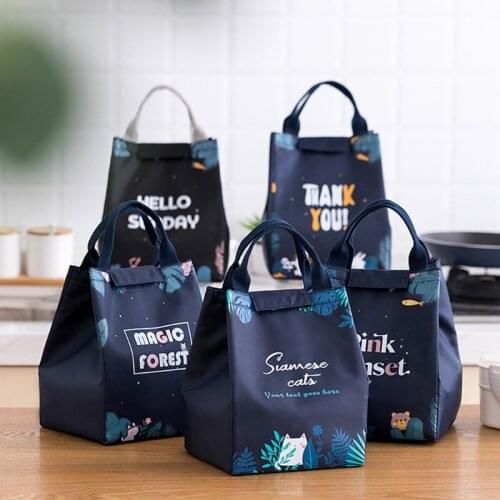 Portable Printed Lunch Bag Thermal Insulated Lunch Box Tote Cooler Handbag Bento Pouch for Outdoor Camping School Office