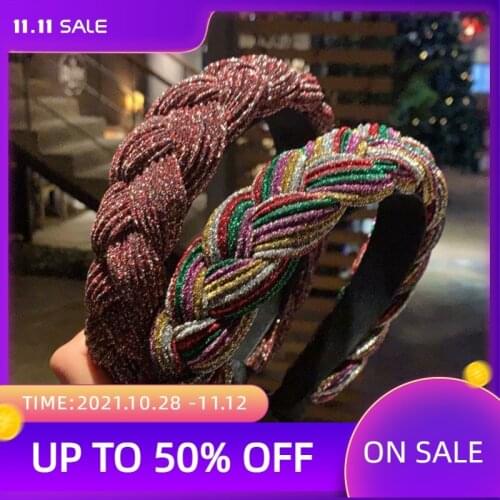 New Fashion Women Hairband Cross Knot Braid Headband Adult Autumn Winter Shiny color Headwear Wide Side Turban Hair Accessories