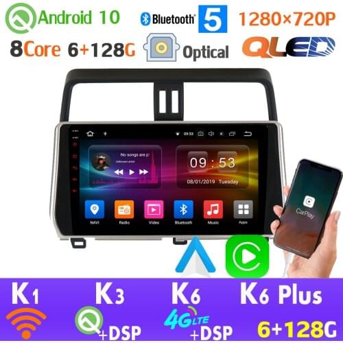 QLED 1280*720P 6+128G Android 10 For Toyota Land Cruiser Prado 150 Car Multimedia Player 4G LTE WiFi CarPlay AHD 1080P GPS Radio