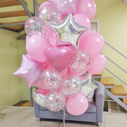 Romantic Pink Latex Balloons 12inch Silver Confetti Balloon Wedding Decoration Helium Air Balls Baby Shower Birthday Party Decor