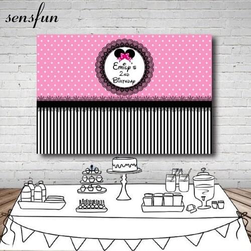 Sensfun Pink White Polka Dots Lace Photography Backdrop Black And White Stripes Girls Birthday Party Backgrounds Photo Both