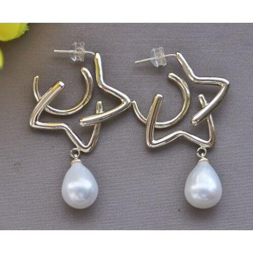 Z11040 14mm White Drop Pearl gold-plating Star Dangle Earring