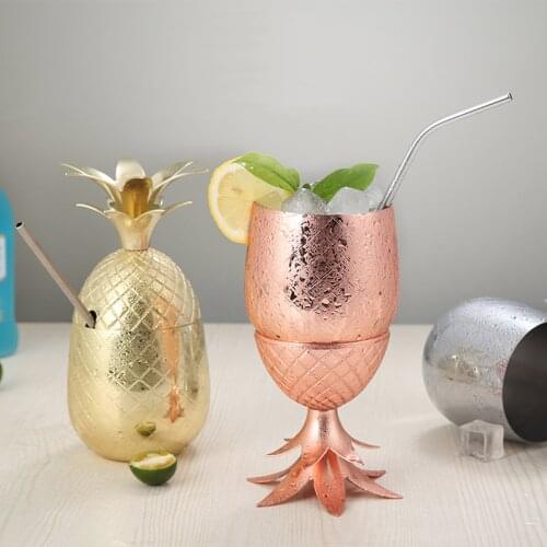 Chic Summer Pineapple Juice Cup Tumbler for Beverage Store Bar Inverted Goblet With Drinking Straw Hawaiian Pineapple Ornament