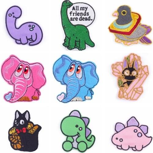Cute Animals Dinosaur Elephant Patches For Clothing Iron On DIY Embroidery Patch For Clothes Appliques For T-shirt Badges Stripe