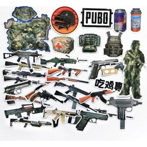 32 PCS/Lot Playerunknowns Battlegrounds gun PUBG Game stickers 98k AKM M416 sticker for phone Suitcase stickers GIFT for child