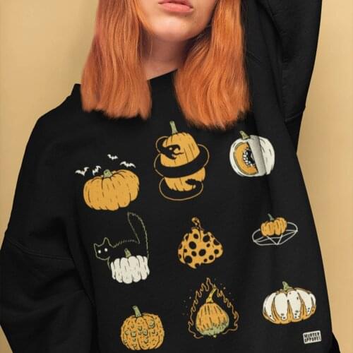 Colored 9 Pumpkins Halloween Spooky Fall Sweatshirt funny women fashion hipster unisex outfit quote grunge Jumper Pullovers top
