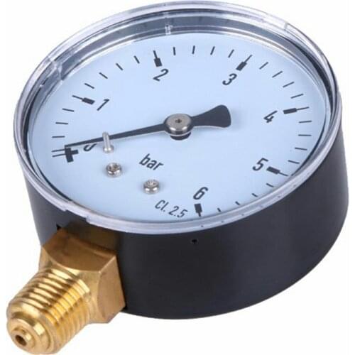 TS-60-6 Precision Pressure Gauge 1/4 Inch NPT Side-mounted 2.3 Inch Face 0-6 Bar Compressed Air Pressure Gauge