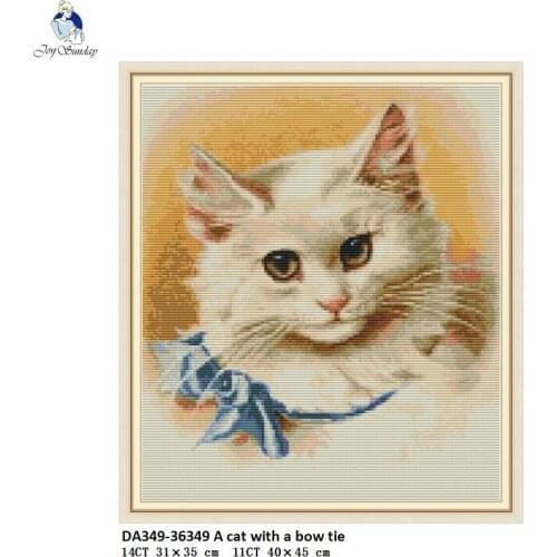 A Cat with a Bow Tie Paintings Counted Printed On Canvas DMC 11CT 14CT Chinese Cross Stitch kits Beginner Embroidery Home Decor