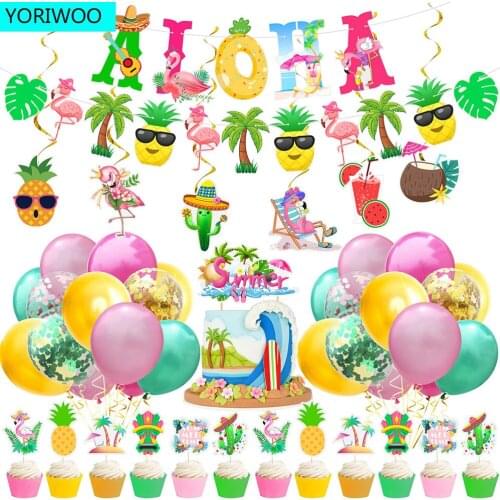YORIWOO Hawaii Flamingo Decoration Summer Happy 1st Birthday Party Decorations Kids Oh Baby Shower Girl Hawaiian Party Tropical