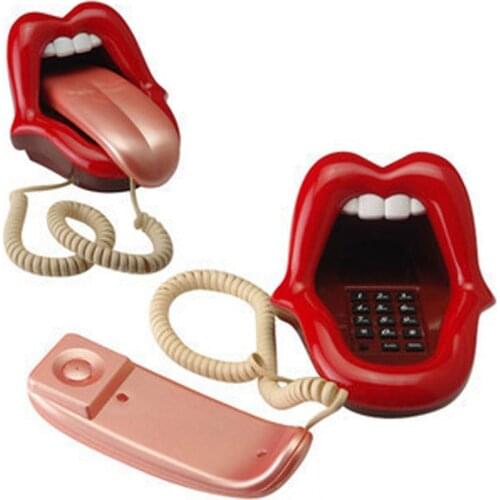 Tongue Stretching Sexy Lips Mouth Funny Mini Corded Telephone with LED Indicator