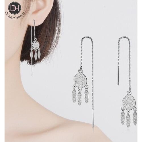 Dreamhonor 925 Sterling Silver Korean Temperament Dream Catcher Ear Line Earrings Fashion Female Earrings Jewelry
