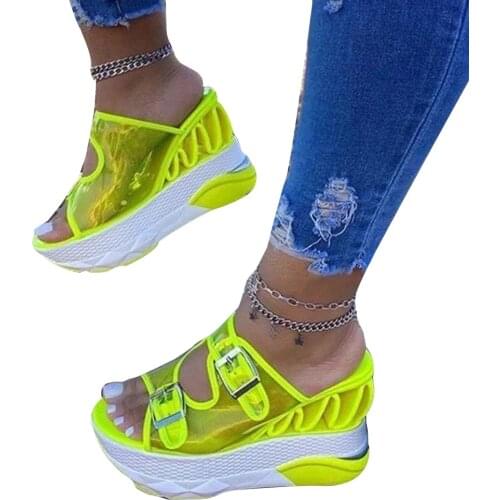 Womens Ultra Thick Platform Heeled Shoes Max Cushioning Sandals with Clear Strap Closure for Vacation Daily jlrr