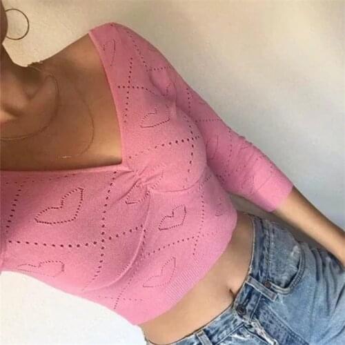 Womens Vintage Love Jacquard Sweet V-neck Sweater 2019 Spring Autumn pullovers bottom sweaters jumper pullover women pull femme