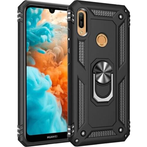 For Huawei Y7 2019 DUB-LX1 DUB-LX2 Metal Ring Hard Phone Case for Huawei Y7 Prime 2019 DUB-AL20 Armor Case Back Cover Capa Etui