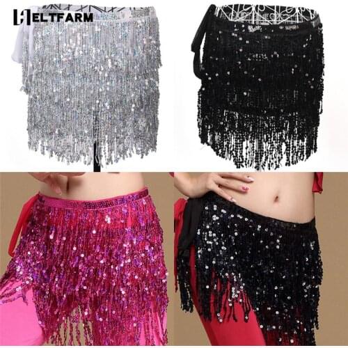 Belly Dance Long Fringe Hip Scarf Dancing Waist Belt Skirt Sequins Tassel Women Costume